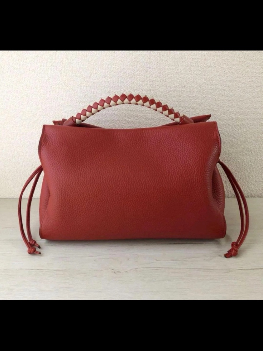 Mulberry Red Leather Satchel with Woven Top Handle - Picture 2 of 8